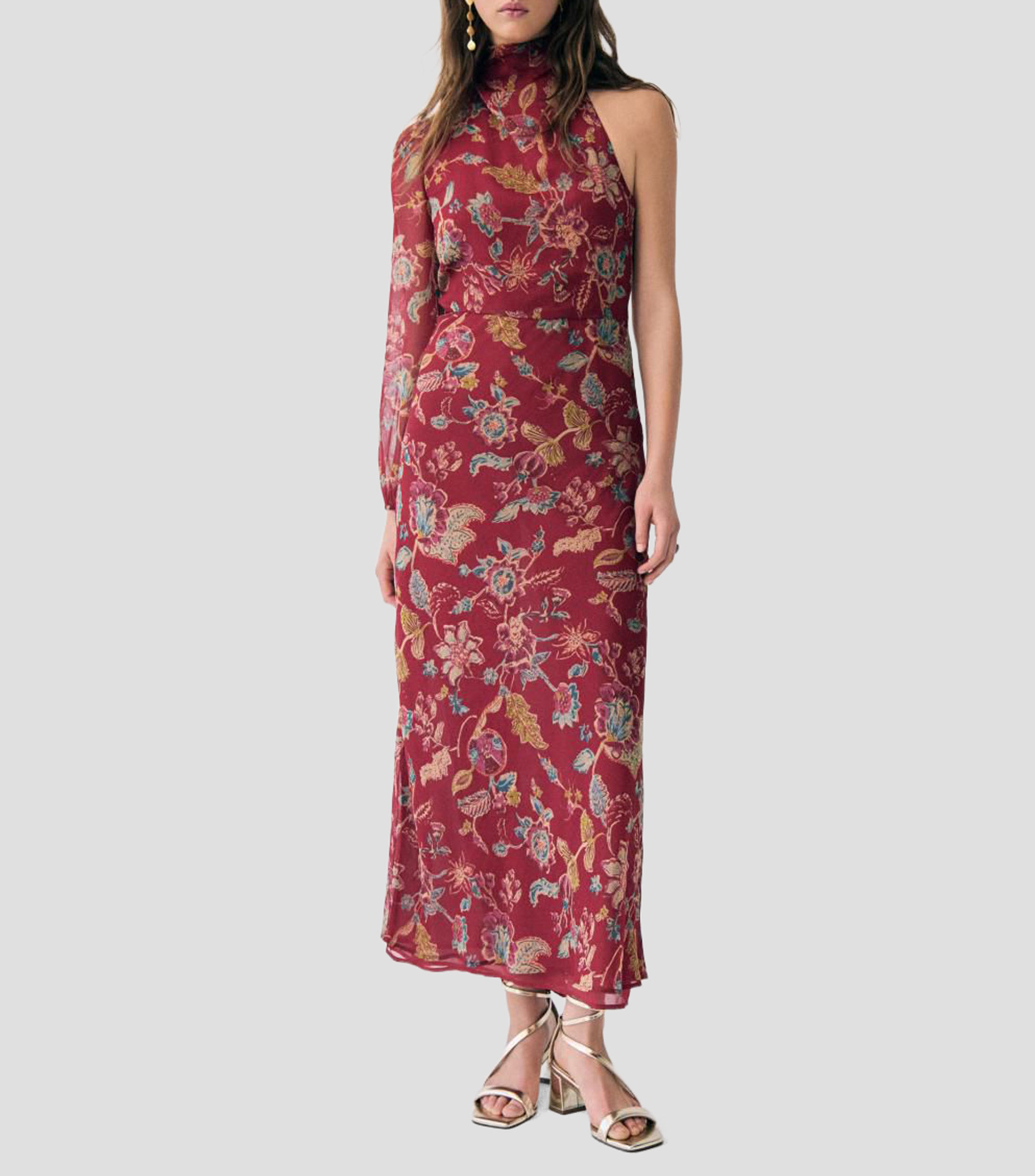 Vestido largo 1 manga larga estampado Mujer